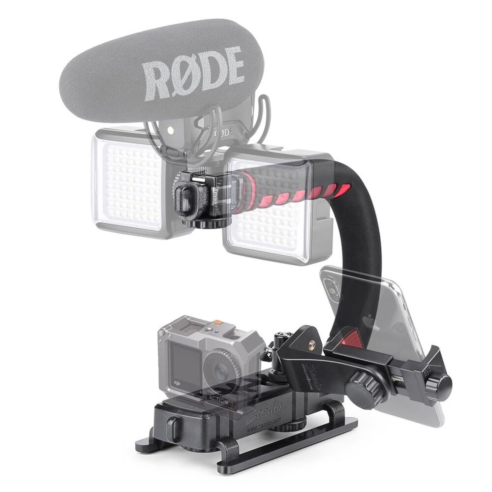 Zeadio Video Handheld Camera Stabilizer Grip Triple Cold Shoe Phone Mount